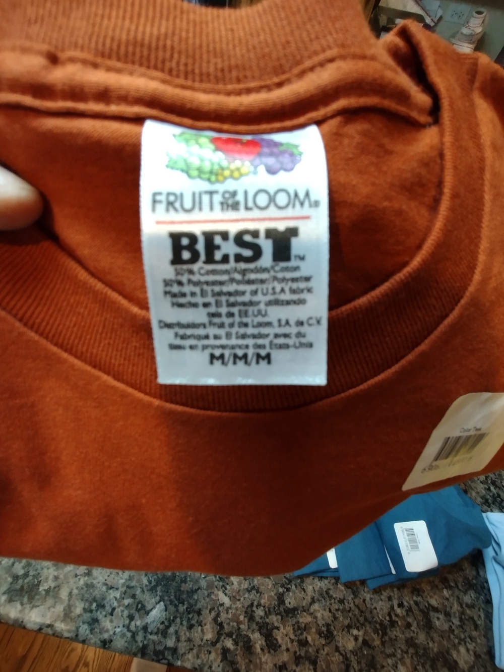 Lot of 4 MEN's Fruit of the Loom BEST Rust Orange/ Teal Blue T‑Shirt 50% cotton - Picture 2 of 4